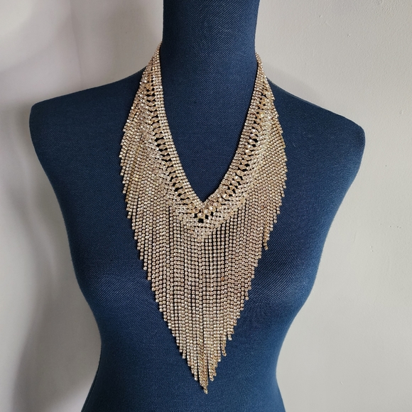 Stunning Bling Statement Gold and Crystal Necklace and Earrings Set New - Picture 5 of 14